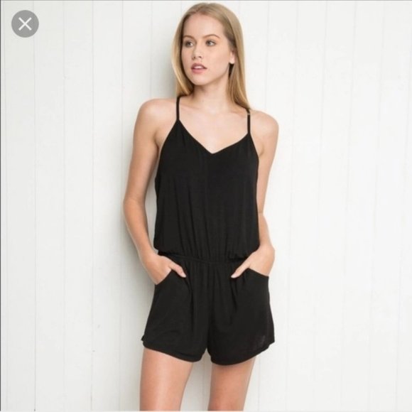 Brandy Melville Pants - NWOT - BRANDY MELVILLE BLACK RAZORBACK ROMPER - O/S